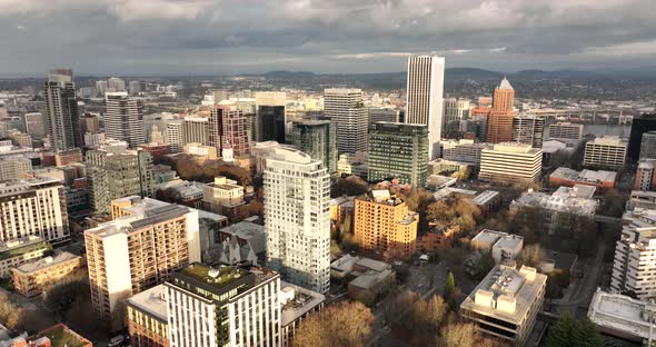 Portland Oregon Downtown City Center Afternoon Aerial 4K UHD