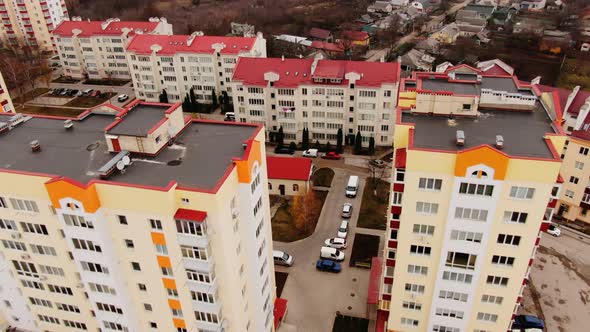 Panoramic Aerial Shot in Town