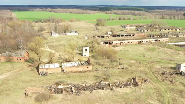 Aerial View Of Abandoned Ruined Farm In Chernobyl Chornobyl Zone