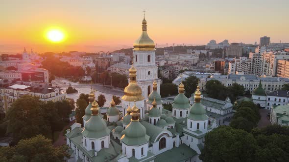 St. Sophia Church in the Morning at Dawn. Kyiv. Ukraine. Aerial View alt