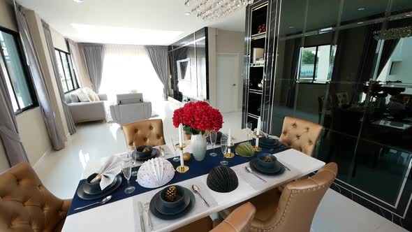 Luxury and Elegance White. Grey and Black Open Plan Home Decoration Idea alt