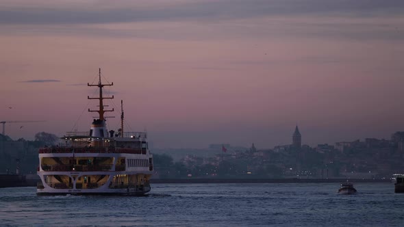 Galata Tower With Ferry