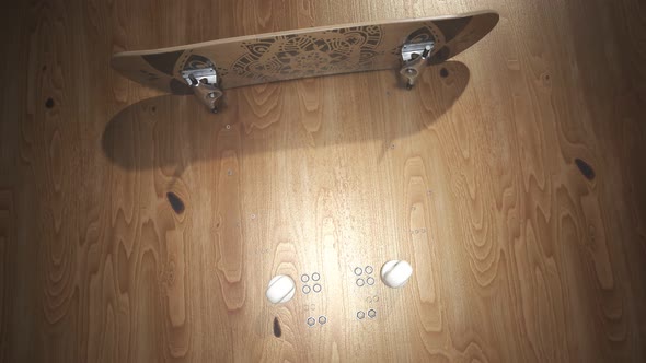 Skateboard assembly process. Elements of the board combining in order. Render 4k alt