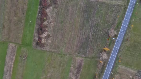 Aerial View of Green Farmland of the Countryside Cultivated Field From Above alt