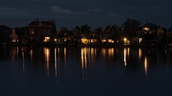 Timelapse of Night Coming To Waterside Village in Netherlands alt