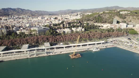 Beautiful Paseo del Muelle Uno, modern harbour in Malaga, Spain