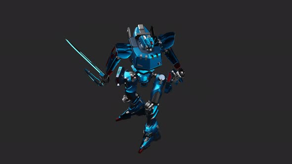 The robot acts in an idle style and wields a double sword alt