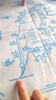 Lefkada Island Map at Restaurant Table