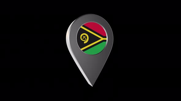 3d Animation Map Pointer With Vanuatu Flag With Alpha Channel - 4K alt