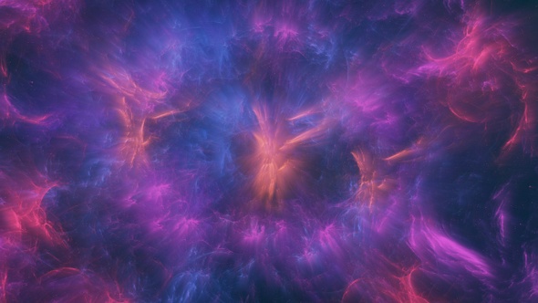 Travel Through Abstract Bright Blue and Purple Space Nebula