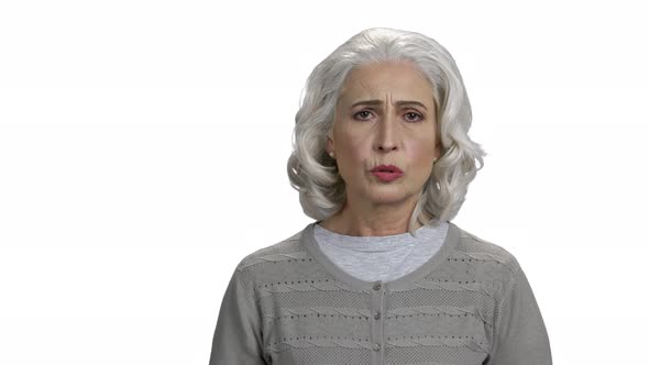 Close Up Woman Suffers From Toothache on White Background alt