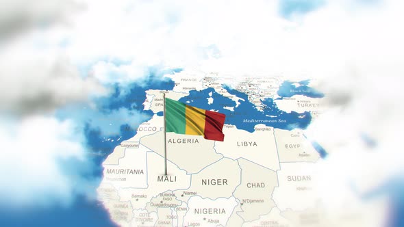 Mali Map And Flag With Clouds