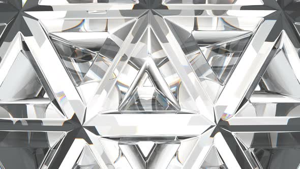 kaleidoscope rotate of Gemstone diamond or shiny glass triangular texture. 3d re