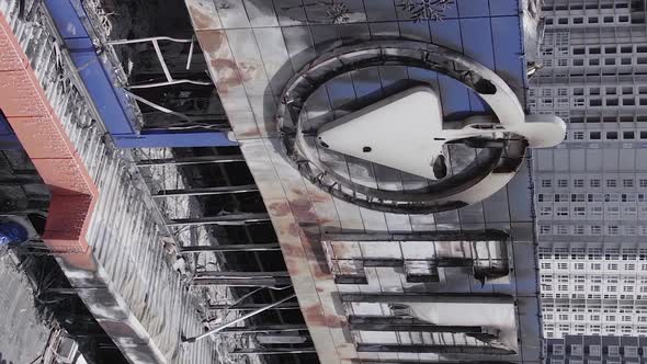 Vertical Video of a Wartorn Shopping Center in Bucha Ukraine alt