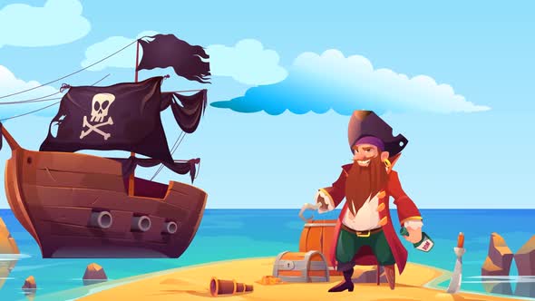 Cartoon Pirate On Treasure Island