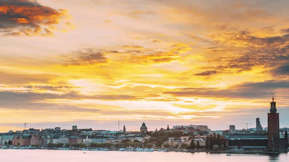 Stockholm, Sweden. Skyline Cityscape Famous View Of Old Town Gamla Stan In Summer Evening. Famous alt