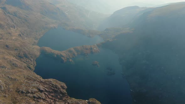 4k aerial drone footage over the first two lagoons (lakes) of Pichgacocha from Ambo, Huanuco, Peru i alt