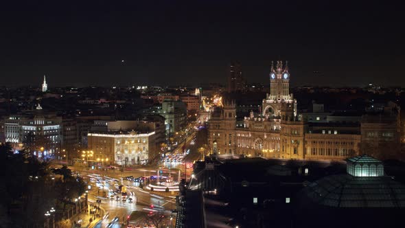 Night Madrid with Traffic on Cibeles Square Spain alt