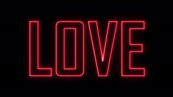 LOVE neon text abstract animation.