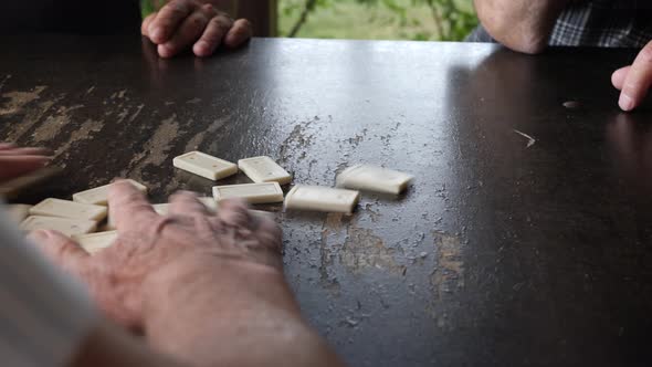 Playing Dominoes on Table