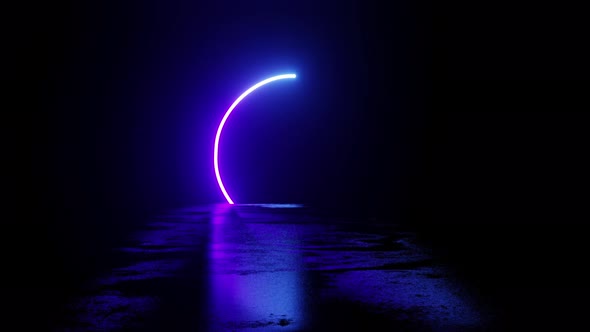 Minimalist Neon Circle in the Dark - Looped Abstract 3D 