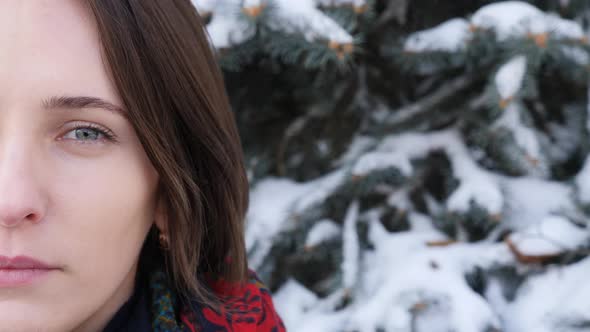 Sad Depressed Close up Half Face Portrait of Young Girl Looking to Camera with Tired Eyes alt
