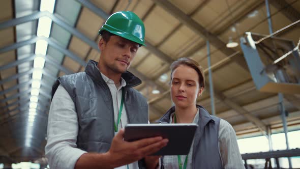 Livestock Workers Using Tablet Device in Cowshed alt