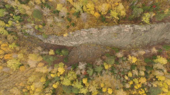 Granite Rocks in the Autumn Forest, Top View.