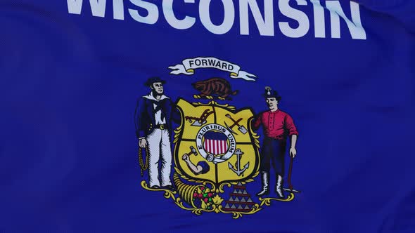 Flag of Wisconsin State Region of the United States Waving at Wind alt