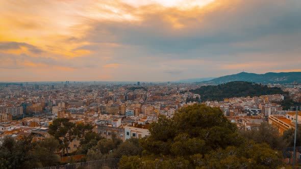 Panoramic Day-to-night Sunset Timelapse, Barcelona, Spain.