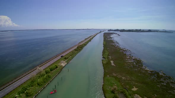 Street on the blue sea. Aerial view