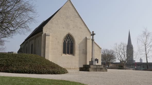 CAEN, FRANCE - MARCH 2016   William the Conqueror castle fortification by the day slow motion detail alt
