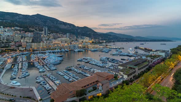 Panorama of Monte Carlo Day To Night Timelapse From the Observation Deck in the Village of Monaco alt