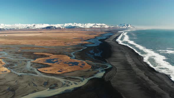 Aerial View of a Glacial River System in the South of Iceland alt