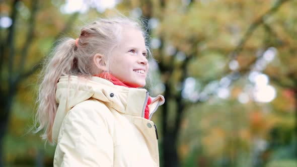 Portrait Little Girl Outdoor in Autumn Orange Park alt