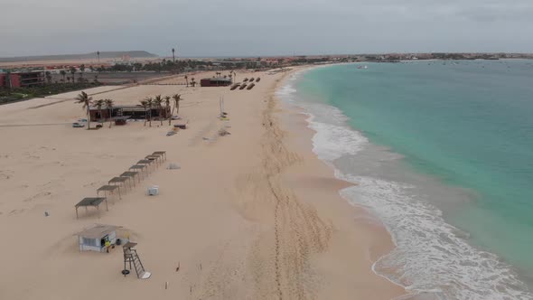 Aerial drone footage of the beautiful beach and coastline of Cape Verde (Capo Verde)