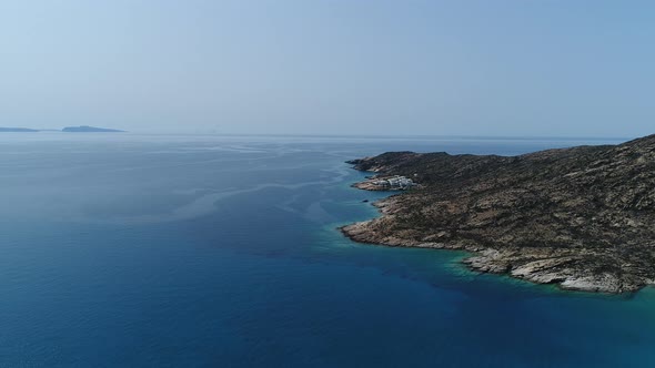 Magganari beach on the island of Ios in the Cyclades in Greece seen from the alt