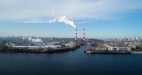 Aerial View of the Waste Incinerator Plant With Smoking Smokestack alt