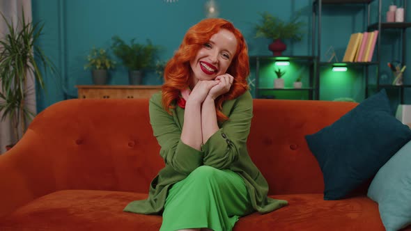 Redhead Young Woman Laughing Out Loud After Hearing Ridiculous Anecdote Funny Joke Feeling Amused alt