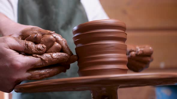 Close Up Hands Pottery Wheel Pot Clay Potter Child Craft alt