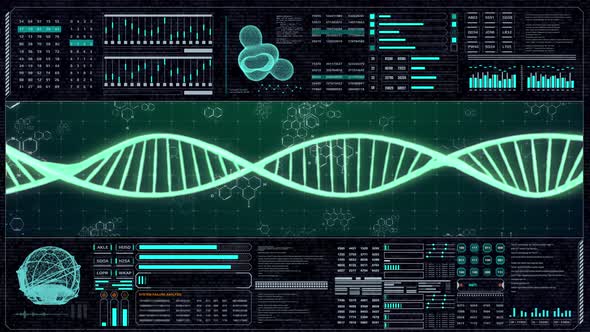 HUD Futuristic System DNA Double Helix Analysis Panel
