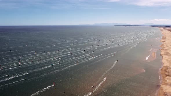 Thousands Of Windsurfers Racing In Gruissan France