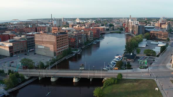 Milwaukee Wisconsin Great Lake Michigan Aerial View Downtown 4K UHD