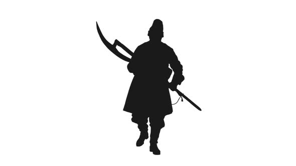 Silhouette of Marching Soldier with Battle Ax with Long Blade, Alpha in
