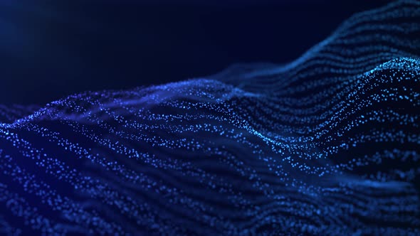 Animation Background of Shining Blue Particles Digital Wave