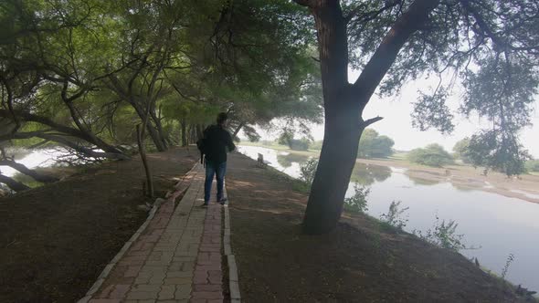 beautiful water pond or lake near a tropical forest with birds stock video alt