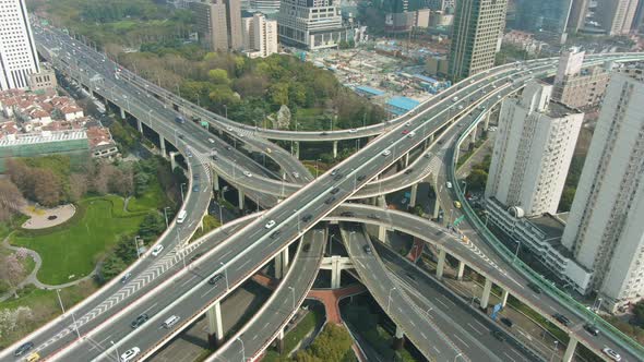 Elevated Road Overpass at Sunny Day. Shanghai, China alt