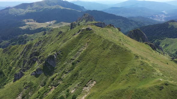 Flying Over the Carpathians. Aerial View of Mountain Ridge in the Ciucas Mountains, Romania alt