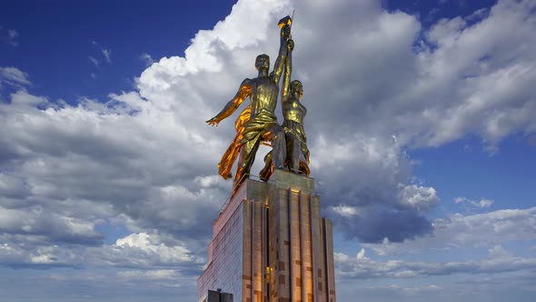 Famous soviet monument Rabochiy i Kolkhoznitsa, sculptor Vera Mukhina, Moscow, Russia