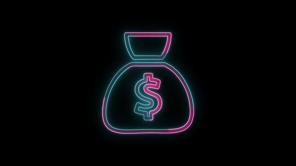 Glowing neon line banknote dollar icon isolated on black background. Banking currency sign. alt